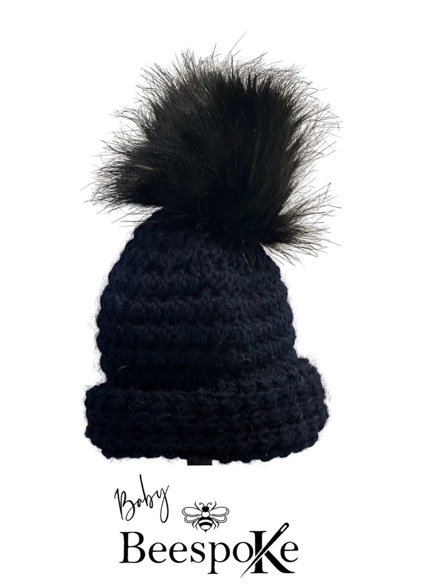 Hand Crocheted Baby Toddler Little Kid Knit Beanies with Fur Puffs