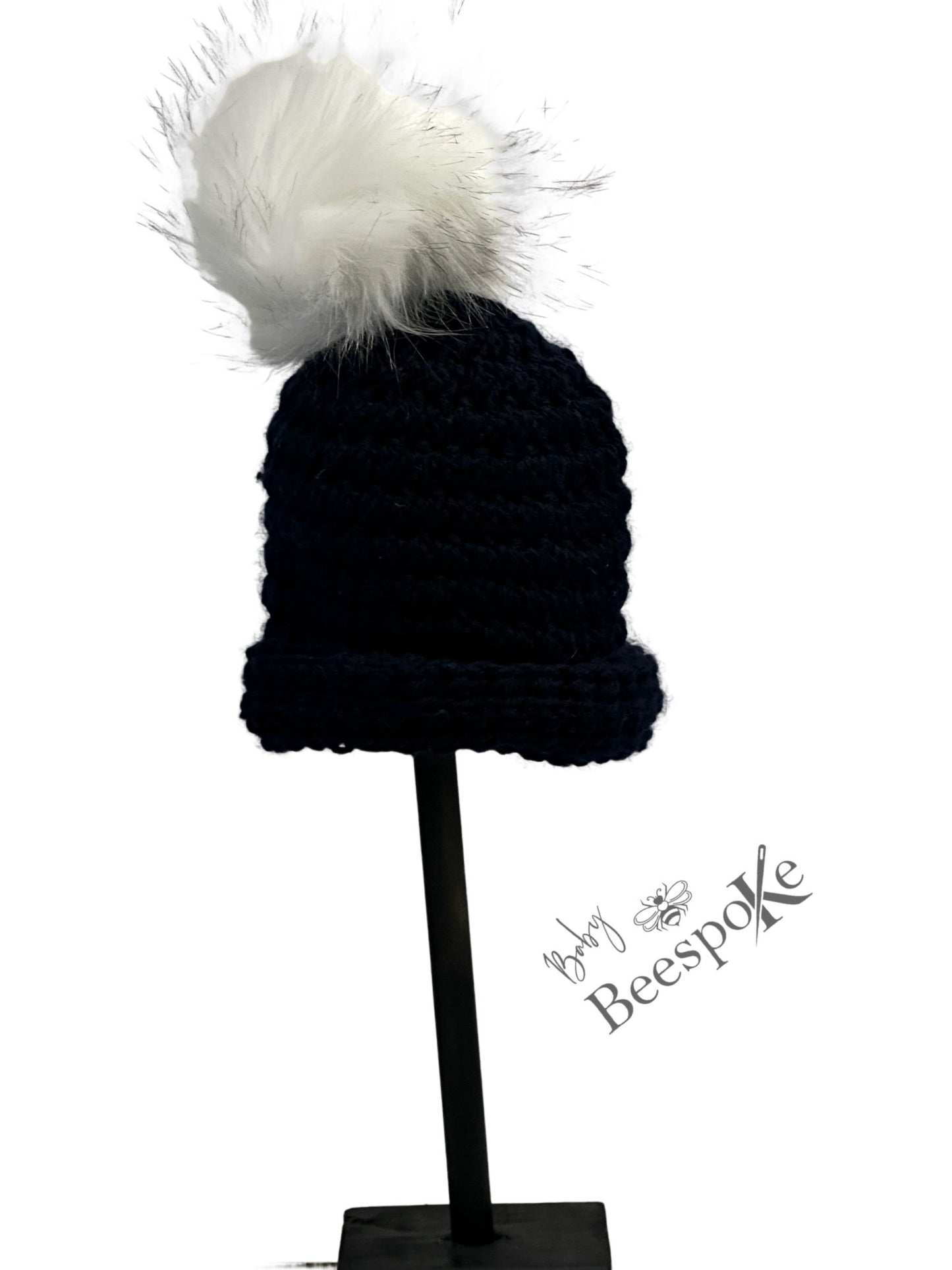 Hand Crocheted Baby Toddler Little Kid Knit Beanies with Fur Puffs