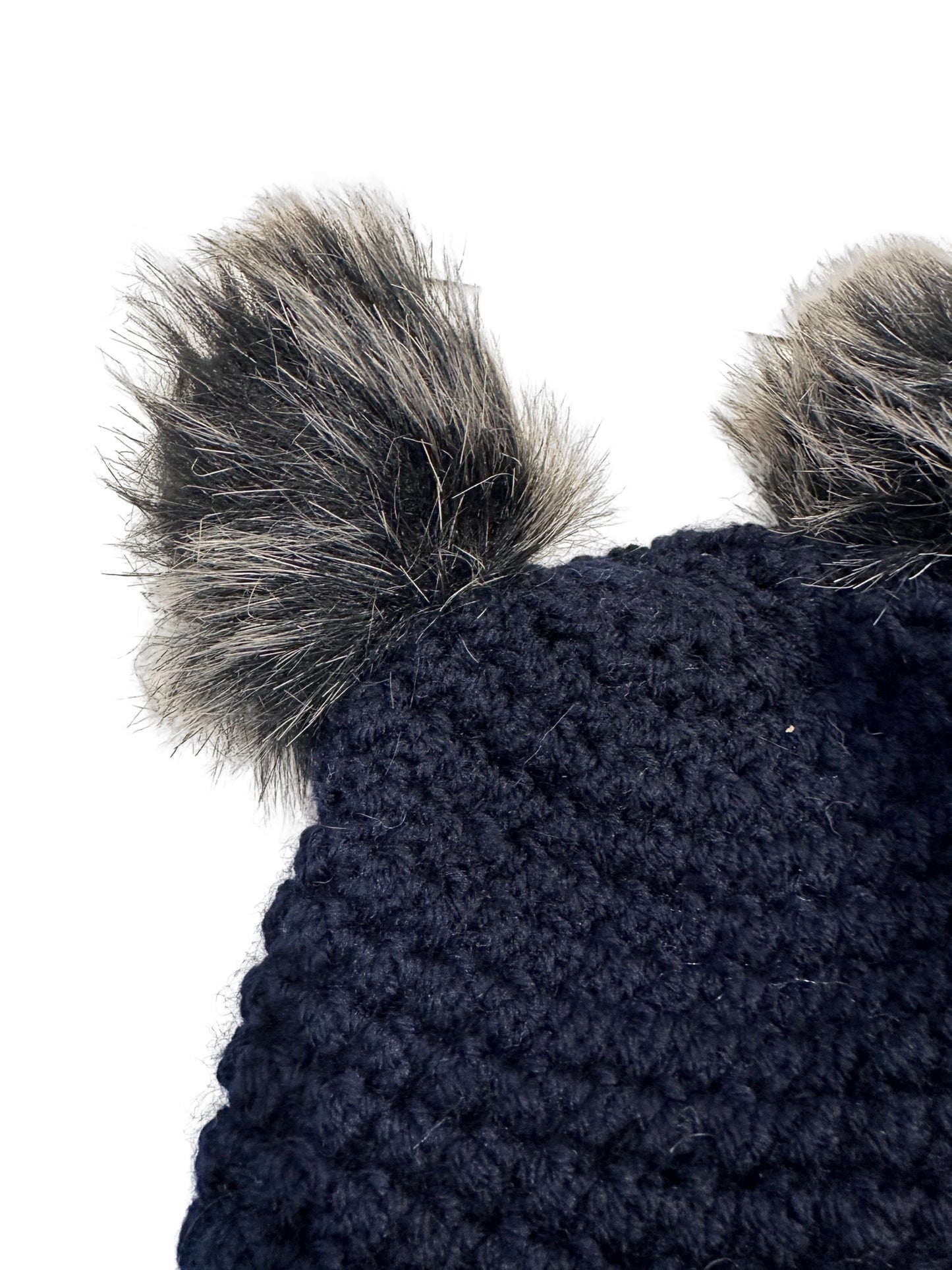 Hand Crocheted Baby Toddler Little Kid Knit Beanies with Fur Puffs